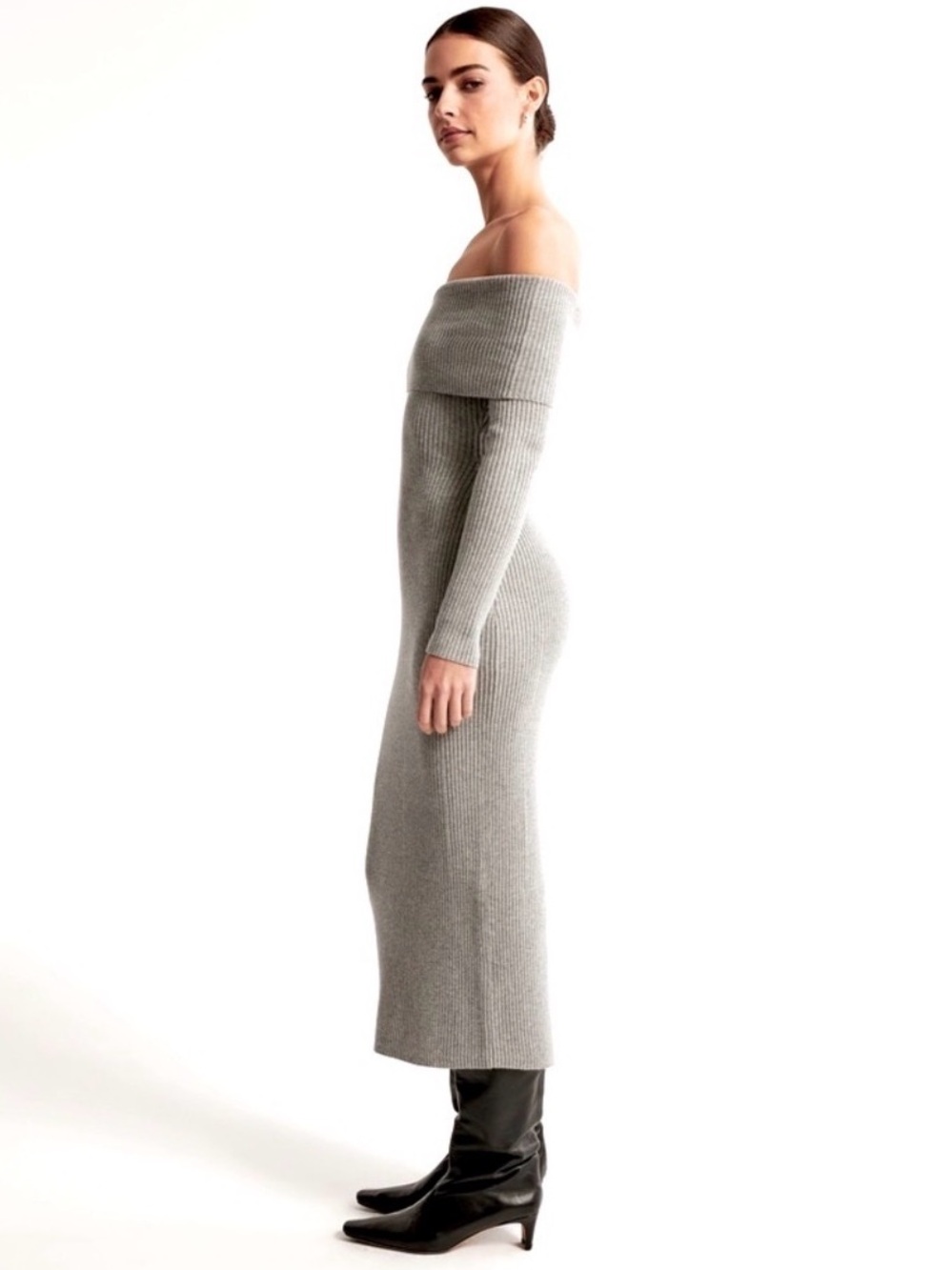 Abercrombie & Fitch NWOT Off Shoulder Bodycon Rib Knit Maxi Sweater Dress (M) - Picture 4 of 11
